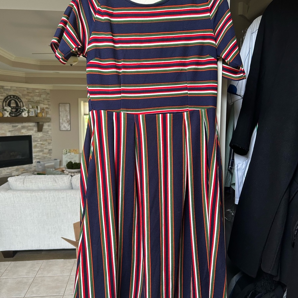 SHEIN Blue and Pink Pleated Fit and Flare Dress